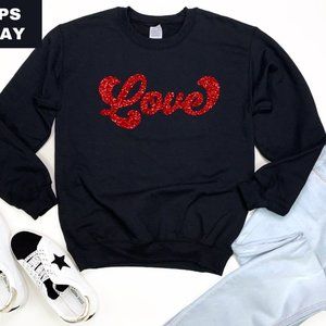 Red Gold Glitter Love Valentines Day Sweatshirt